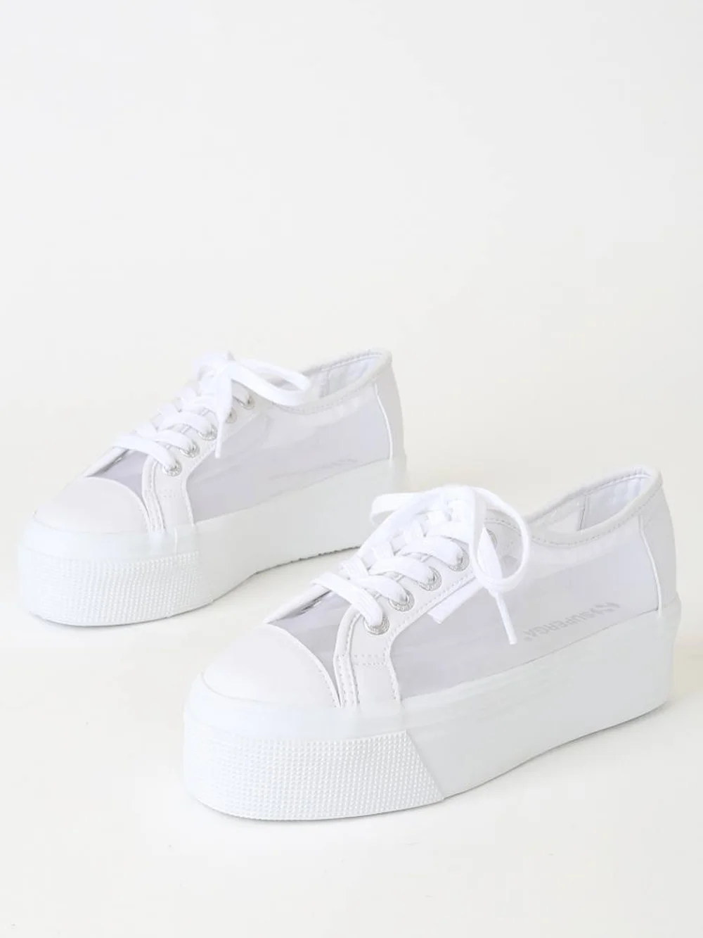 Superga Lulus White Clear-Panel Platform Sneakers Size 8.5 - Picture 1 of 9